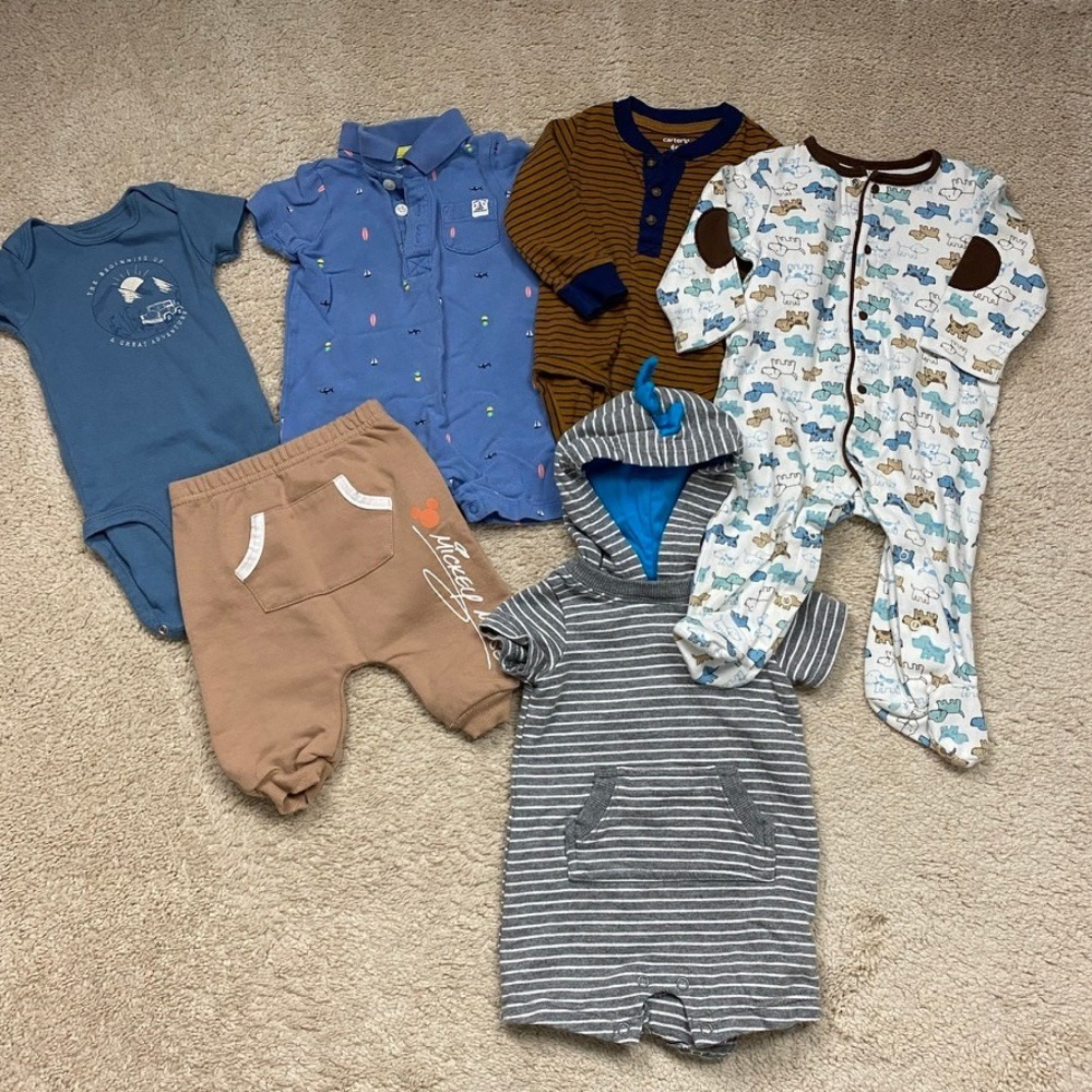 Clothing Lot Baby Boy 6M Bundle Blue Brown Striped Animal 6pc